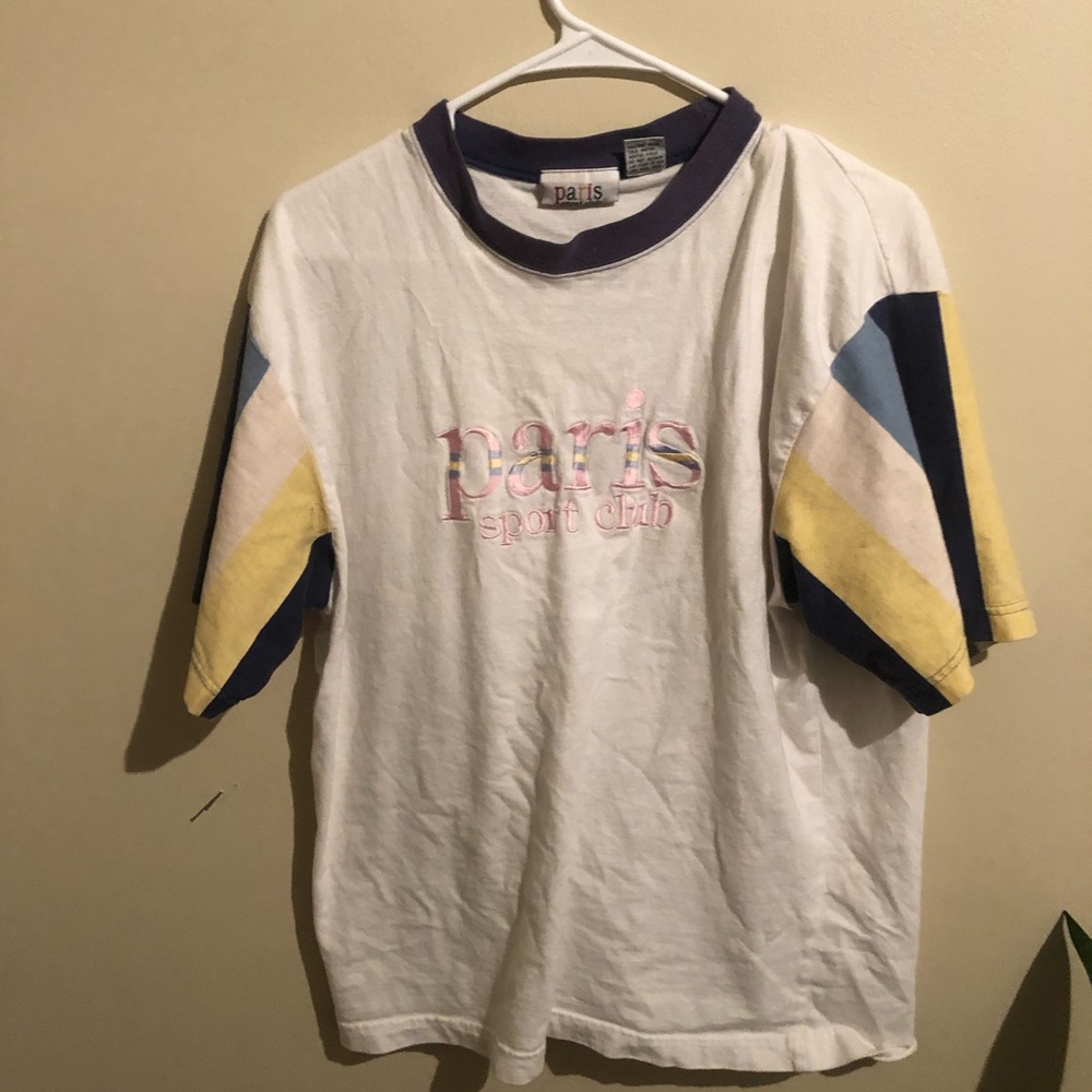 Embroidered striped Paris vintage baseball graphic T-shirt